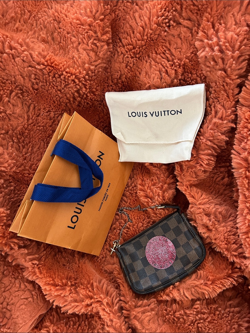 Louis Vuitton damier ebene mini pochette with trunks detail